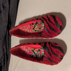 NWOT! Ed Hardy Red Black Zebra Haircalf Round Toe Ballet Flats Vintage Y2K